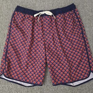 Fair Harbor Swim Trunks Mens XL Blue Lined 7" AOP Geometric Stretch
